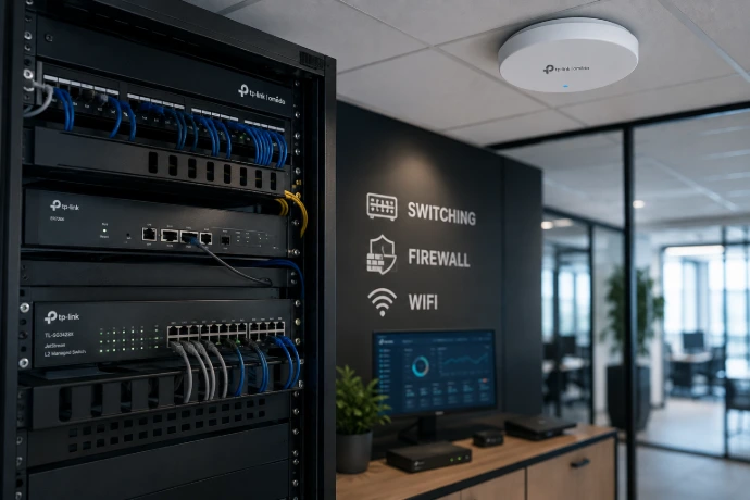 Professioneel bedrijfsnetwerk met switching, firewall en WiFi