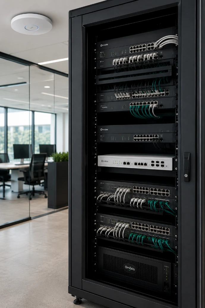 Professioneel bedrijfsnetwerk met switching, firewall en WiFi