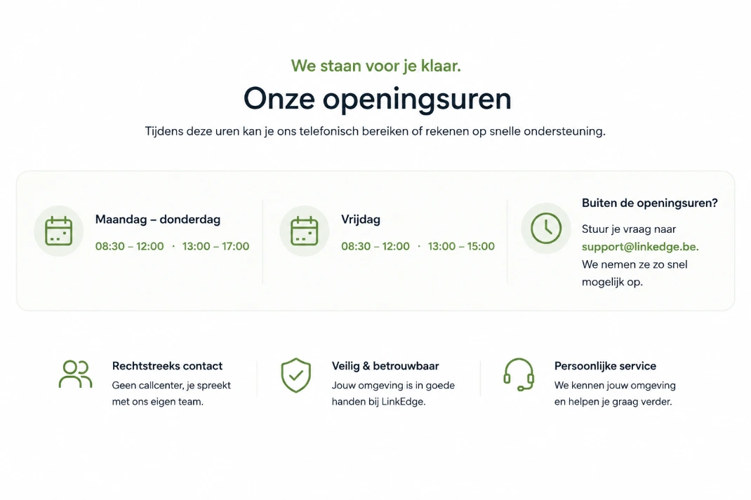 Contactmogelijkheden voor technische ondersteuning bij LinkEdge